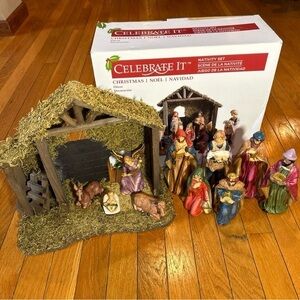 Vintage Celebrate It Christmas Nativity Set 12 Pc Stable Angel Wiseman Mary Mint